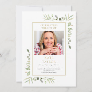 Greenery Funeral Memorial Order Of Service Program Invitation