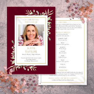 Greenery Funeral Memorial Order Of Service Program Programme