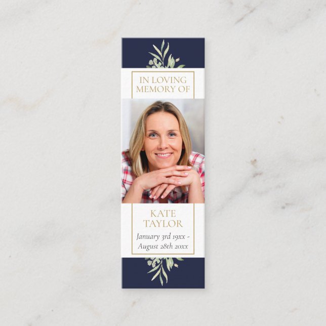 Greenery Funeral Memorial Poem Photo Bookmark Mini Business Card (Front)