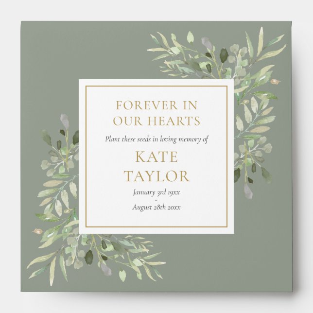 Greenery Funeral Memorial Seed Packet Envelope (Front)