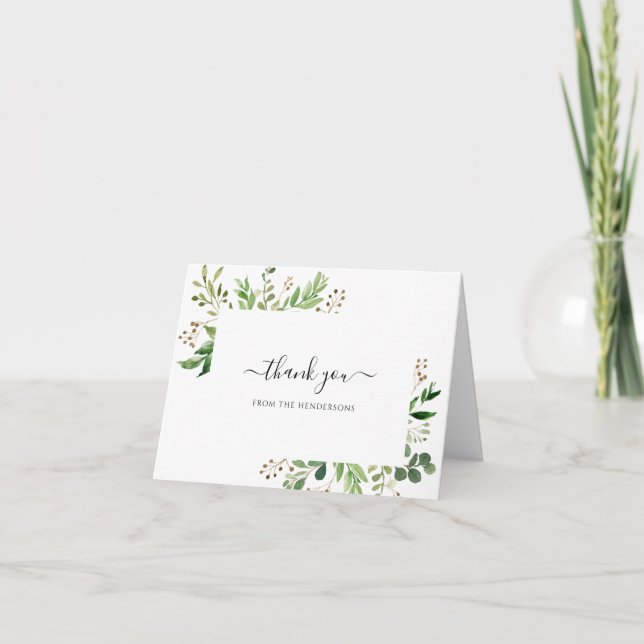 Greenery Funeral Memorial Wedding Shower Folded Thank You Card (Front)