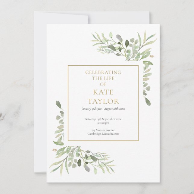 Greenery Funeral  Order Of Service Program Card (Front)