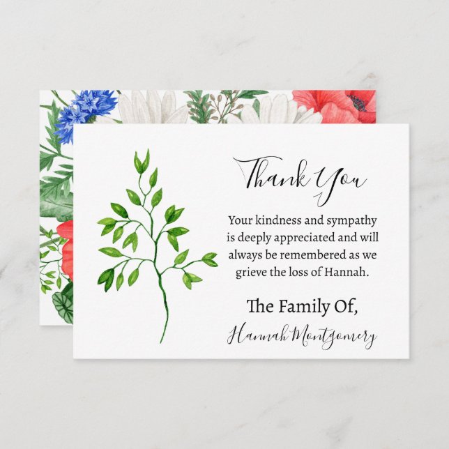 Greenery Funeral Sympathy Thank You Card (Front/Back)