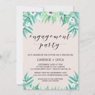 Greenery Garden Botanical Wreath Engagement Party Invitation
