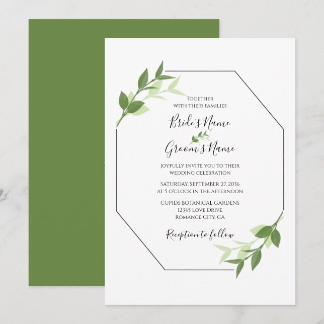 Greenery Garden Leaves Frame Wedding Invitations (Front/Back)