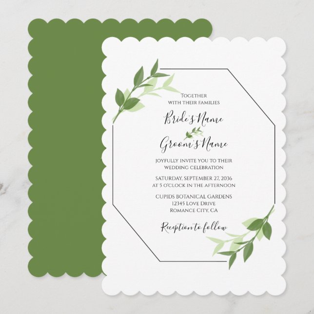 Greenery Garden Leaves Frame Wedding Invitations (Front/Back)