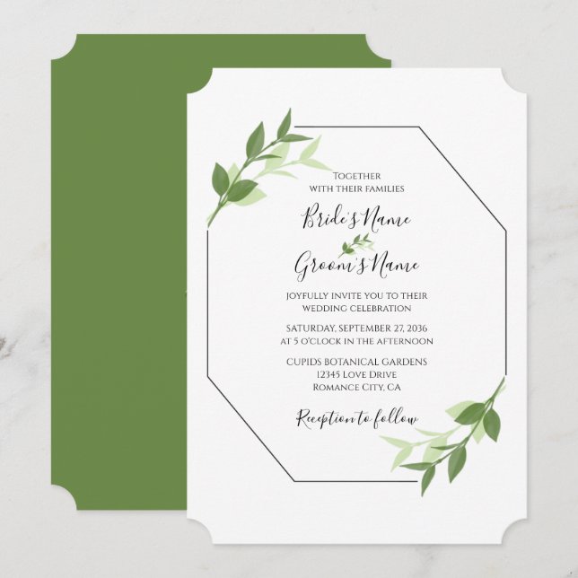 Greenery Garden Leaves Frame Wedding Invitations (Front/Back)