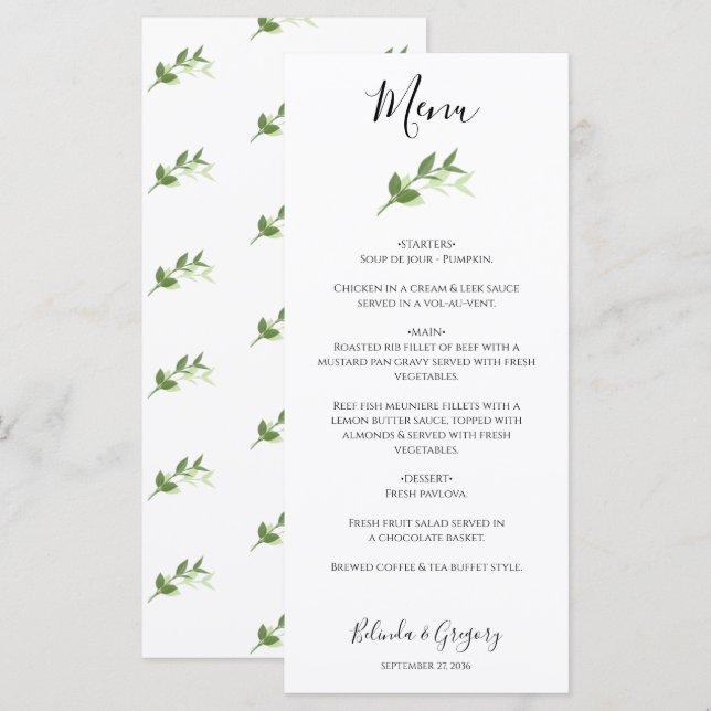 Greenery Garden Leaves Frame Wedding  Menu (Front/Back)