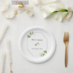 Greenery Garden Leaves Frame Wedding Paper Plate