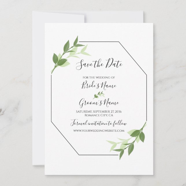 Greenery Garden Leaves Frame Wedding Save The Date (Front)