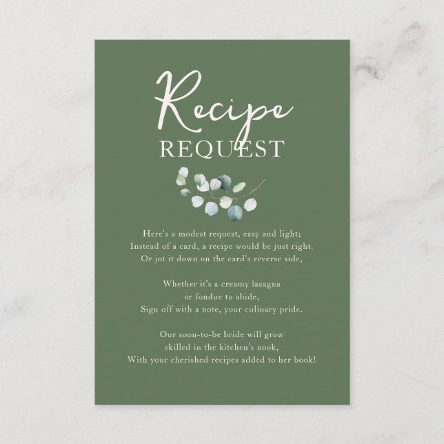 Greenery Garden Recipe Request Bridal Shower Enclosure Card (Front)