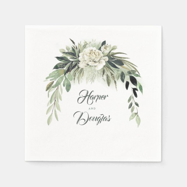 Greenery Garland Botanical Garden Wedding Napkin (Front)