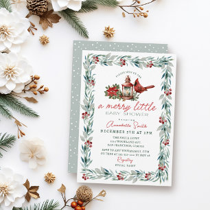 Greenery Garland Cardinal Merry Little Baby Shower Invitation