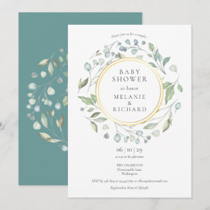 Greenery Garland Gold Foil Couples Baby Shower Invitation