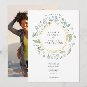 Greenery Garland Gold Geometric Photo Wedding Invitation
