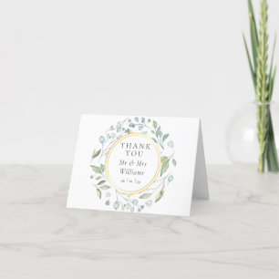 Greenery Garland Gold Wedding Thank You Card