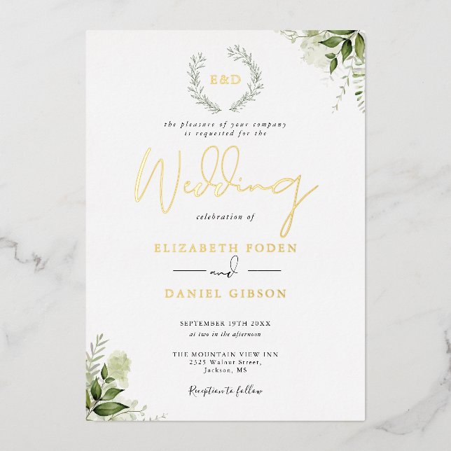 Greenery Garland Monogram Wedding Gold (Front)