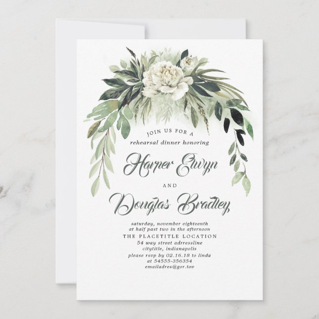 Greenery Garland Vintage Rehearsal Dinner Invitation (Front)