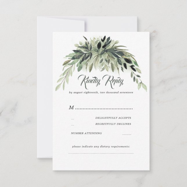 Greenery Garland Wedding RSVP Card (Front)