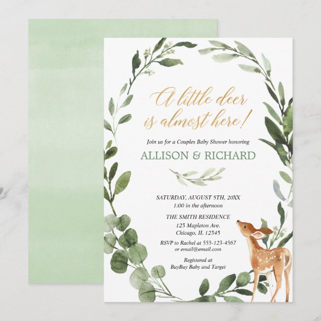 Greenery Gender neutral deer couples baby shower Invitation (Front/Back)