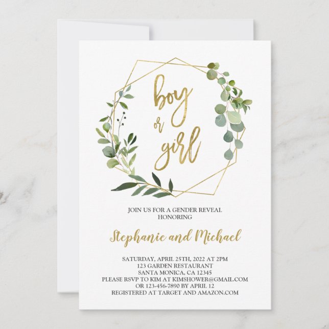 Greenery Gender Reveal Invitation (Front)