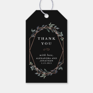 Greenery Geo Black   Rose Gold Wedding Thank You Gift Tags