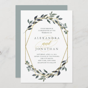 Greenery Geo Gold Wedding Invitation