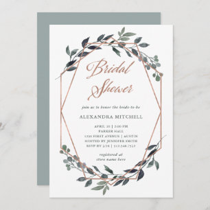 Greenery Geo   Rose Gold Bridal Shower Invitation