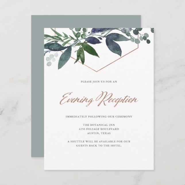 Greenery Geo | Rose Gold Evening Reception Invitation (Front/Back)