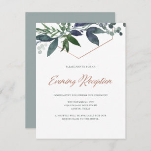 Greenery Geo Rose Gold Evening Reception Invitation