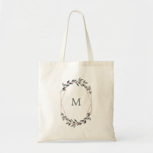 Greenery Geo Rose Gold Monogram Bridesmaid Tote Bag
