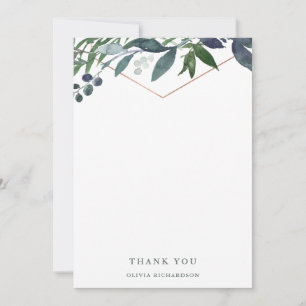 Greenery Geo Rose Gold Thank You Card