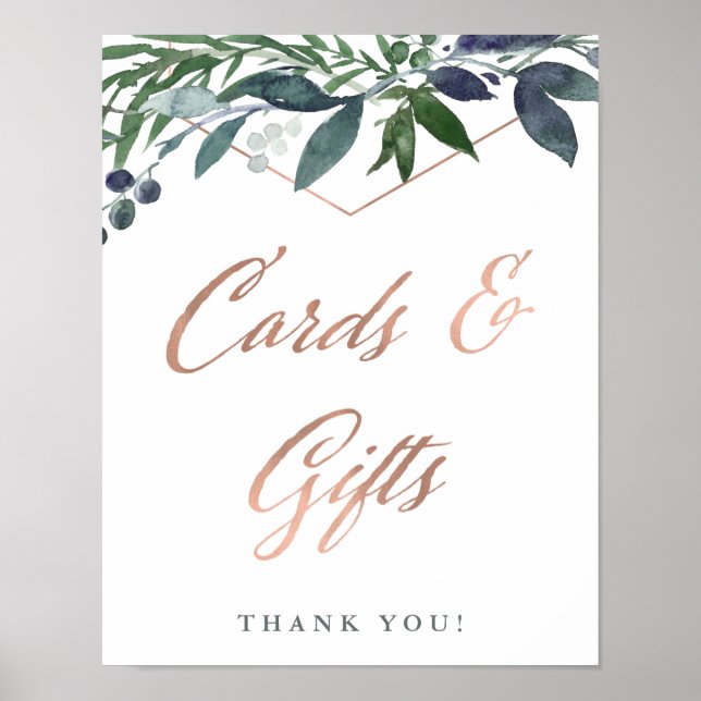 Greenery Geo | Rose Gold Wedding Cards and Gifts Poster (Front)