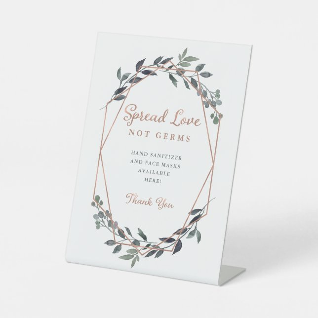 Greenery Geo | Rose Gold Wedding | Covid Safety Pedestal Sign (Front)