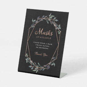 Greenery Geo Rose Gold Wedding Face Masks Pedestal Sign