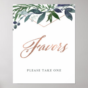 Greenery Geo   Rose Gold Wedding Favours Poster