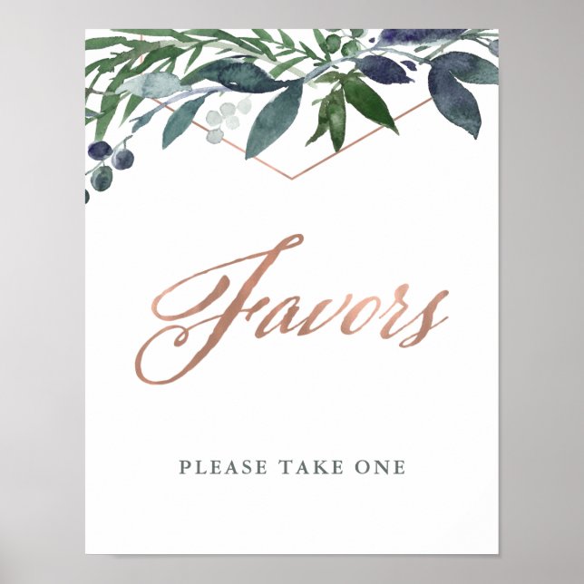 Greenery Geo | Rose Gold Wedding Favours Poster (Front)