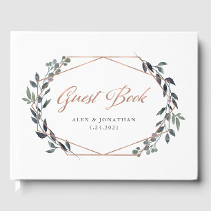 Greenery Geo   Rose Gold Wedding Guest Book