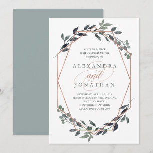 Greenery Geo Rose Gold Wedding Invitation