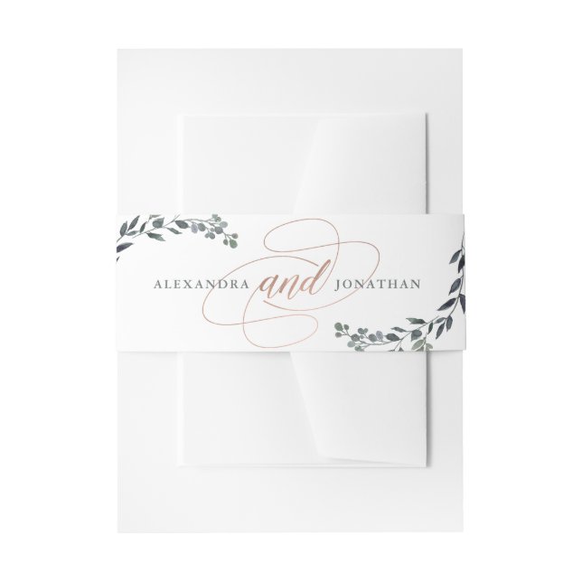 Greenery Geo | Rose Gold Wedding Invitation Belly Band (Front Example)
