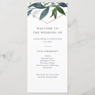 Greenery Geo   Rose Gold Wedding Programme