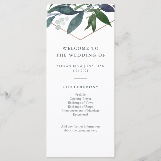 Greenery Geo | Rose Gold Wedding Programme (Front)