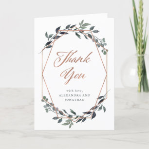 Greenery Geo Rose Gold Wedding Thank You Card