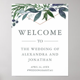 Greenery Geo   Rose Gold Wedding Welcome Poster