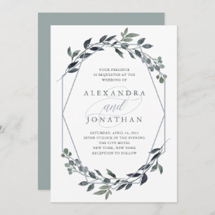 Greenery Geo Silver Wedding Invitation