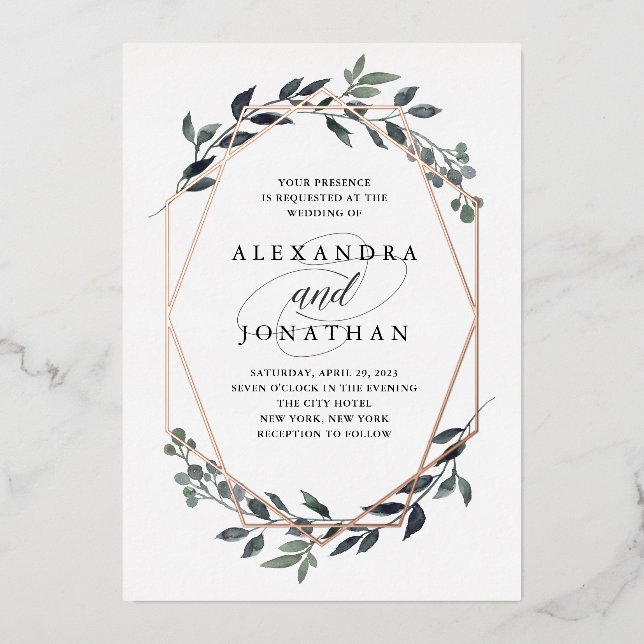 Greenery Geo White | Rose Gold Wedding (Front)