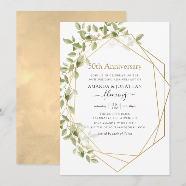 Greenery Geometric 50th Wedding Anniversary Invitation (Front/Back)