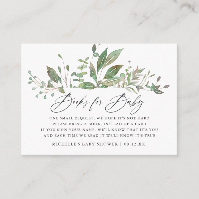 Greenery Geometric Baby Shower Book Request Enclosure Card (Front)