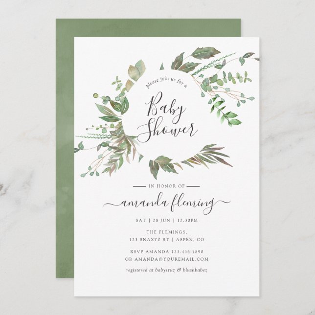 Greenery Geometric Baby Shower Invitation (Front/Back)