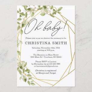 Greenery Geometric Baby Shower Invitations